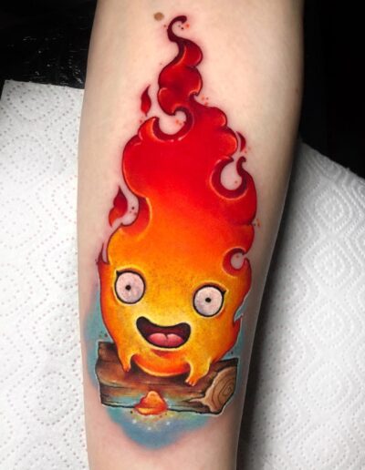 Calcifer from Studio Ghibli new school tattoo